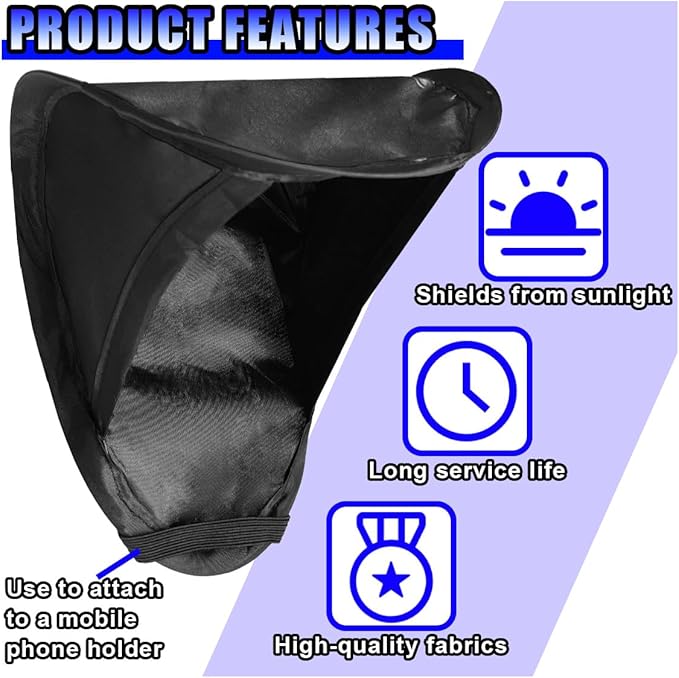 Car Smartphone Sunshade, Foldable Anti-Glare Cell Phone Sun Protection Umbrella, Universal High Elasticity Skeleton Auto Smartphone Heat-Insulating Sun Cover Accessory for Most Cars (Black)