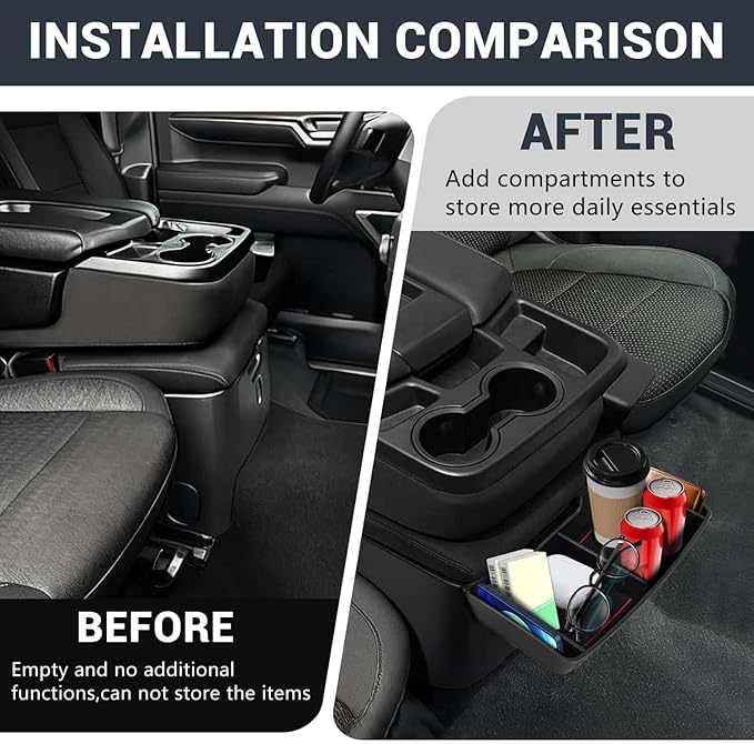 Center Console Hanging Storage Box,Split-bench Folding Seat Armrest Organizer Tray Insert Replace for Silverado/for Sierra 1500 2019-2025 and for Silverado/for Sierra 2500HD 3500HD 2020-2025