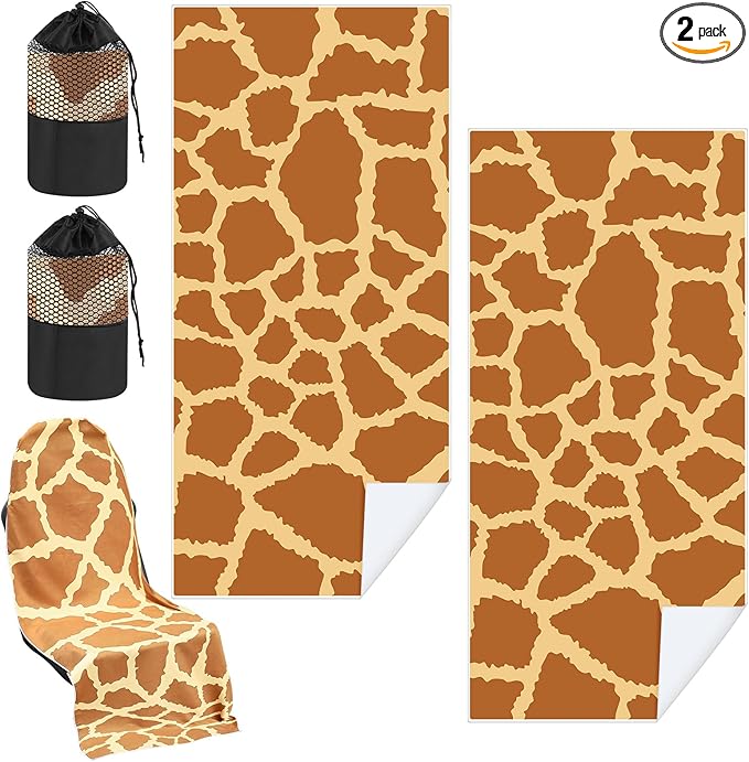 Hahafelt 2 Pack Car Seat Towel Covers with Storage Bag 63 x 32 Inch Athletic Running Towel Seat Sweat Washable Non Slip Cover Gift for Car Outdoor Sport Activities (Giraffe Pattern)