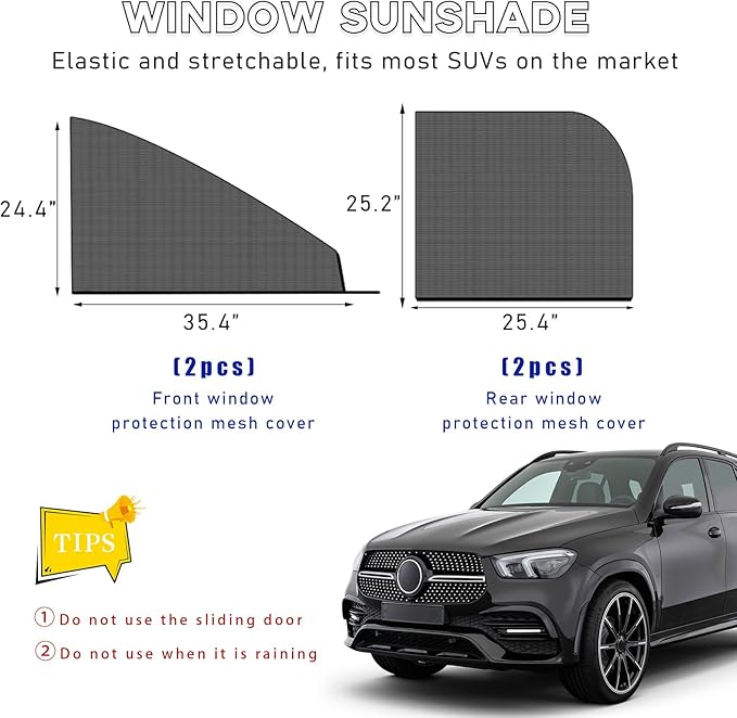 Ohleats 4 PCS Car Window Shades, Auto Front Rear Side Window Sun Shades for Block Heat & UV Protection, Breathable Mesh Baby Window Screen Covers, Universal Car Accessories (SUV)