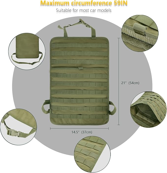 BXBXHD Universal Tactical Car Seat Back Organizer Bag - Molle Vehicle Organizers Panel with 4 Detachable Pouches (Military Green)