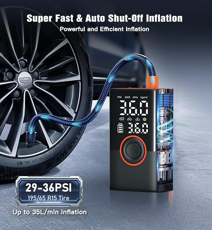 Tire Inflator Portable Air Compressor Cordless Mini Air Pump with Digital Pressure Gauge Inflater 150PSI Fast Inflation (without DC) and Auto Shutoff Function Tires Pump for Cars Motorcycles Bikes