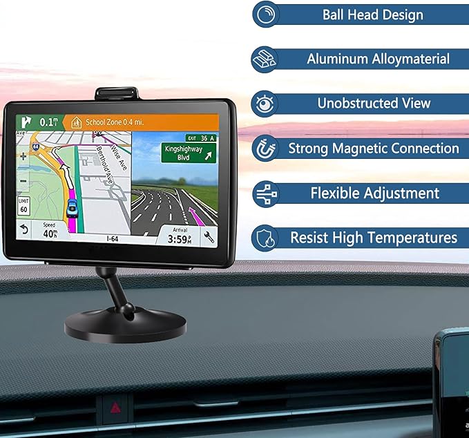 for Garmin GPS Mount,Upgrade Aluminium Magnetism Dashboard Mount，17mm Ball Holder, Compatible with Garmin Nuvi, RV, Dezl, Drive, Drivesmart, Driveassist