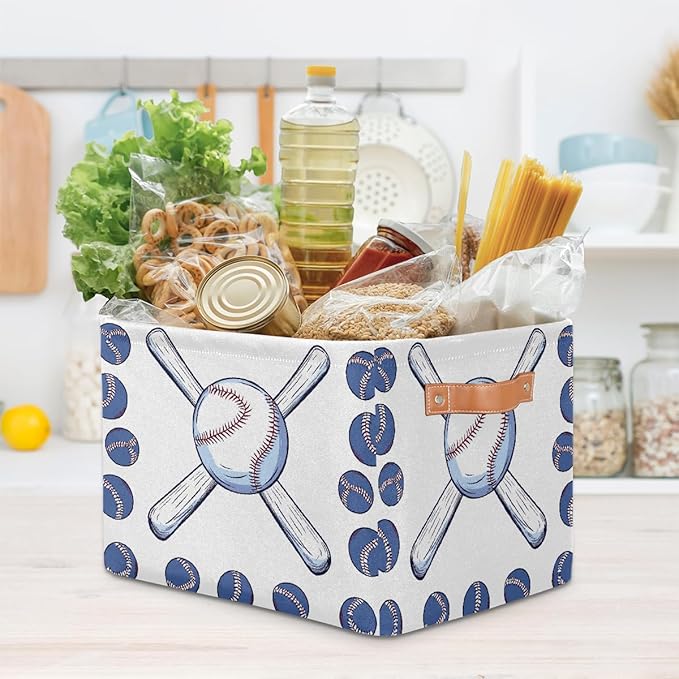 Sport Baseball Storage Baskets for Organizing, Fabric Collapsible Storage Bins Box Baseball Bat Decorative Toy Organizer Baskets for Closet Shelves Gift Basket 2Pcs