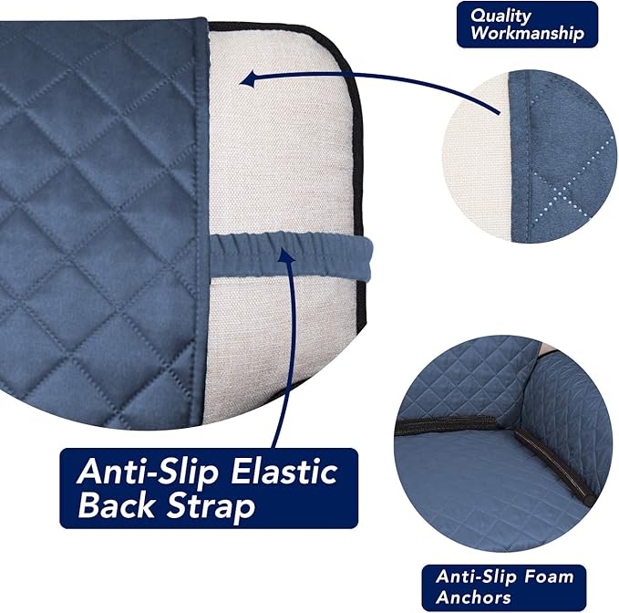 PureFit Reversible Quilted Sofa Cover, Water Resistant Slipcover Furniture Protector, Washable Couch Cover with Non Slip and Elastic Straps for Kids, Dogs, Pets (Sofa, Dark Blue/Light Blue)