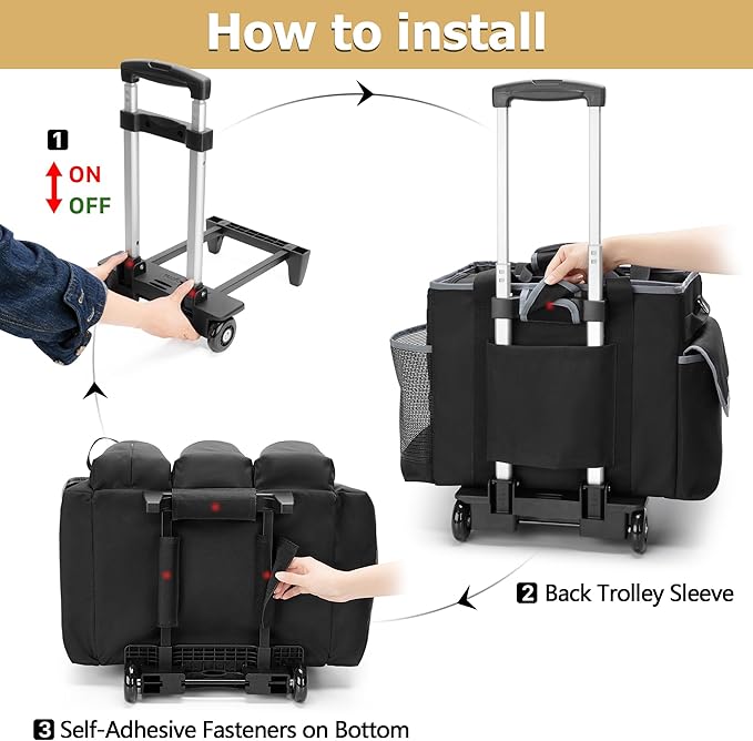 Large Cleaning Caddy with Detachable Trolley & Shoulder Strap, Cleaning Supplies Bag with Handles & Support Plates, Cleaning Product Rolling Organizer for Car Wash and Housekeeping