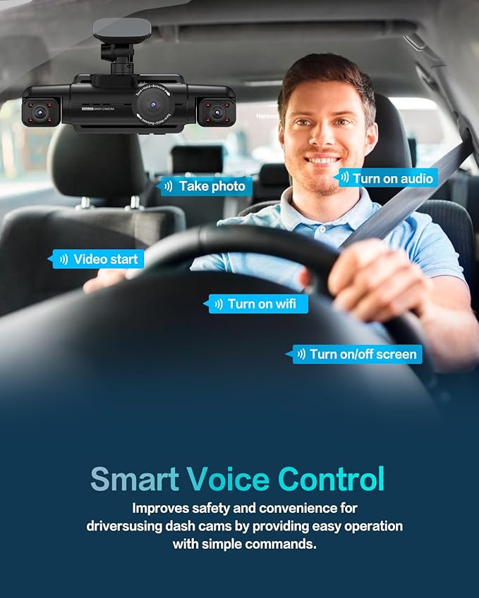 Neideso 4 Channel Dash Cam Front Rear, Free 64G Card Included, AI Fatigue Driving Monitor, 360° View 4K 2160P Dash Camera for Cars, 5G WiFi GPS, 8 IR Lamps Night Vision, 24H Parking Mode, N700Pro