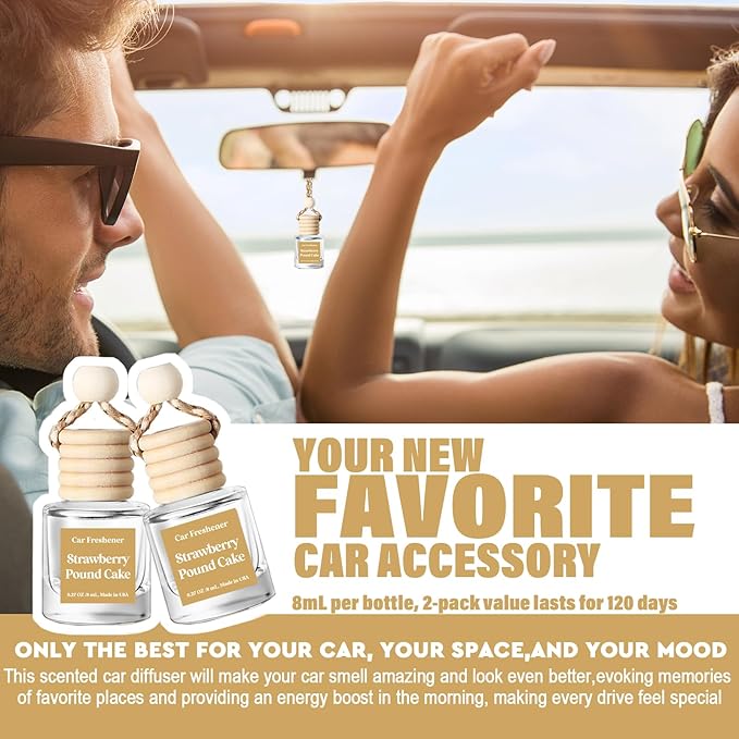 HoogaLife Car Air Freshener Diffuser 2 Pack Hanging Air Freshener Diffuser - Strawberry Pound Cake Fragrance Oil Air D iffuser for Car, 45+ days Long Lasting Fragrance Made in USA (S44)