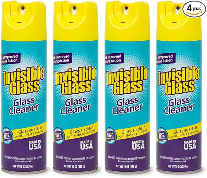 Invisible Glass 91160-4PK Premium Aerosol Glass and Window Foaming Cleaner Spray – Cleans Glass, Windows, Mirrors, Shower Doors, and More – Streak-Free, Ammonia-Free, Tint-Safe – 19 oz (Pack of 4)