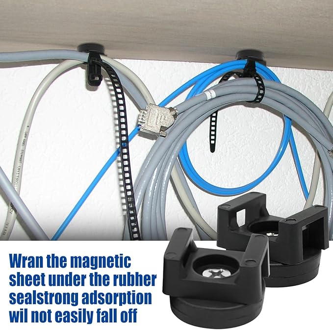 Magnetic Cable Zip Tie Base, Heavy Duty 18lbs Vertical Tension, Multipurpose Wire Clips Management Holder, Supplies for Electrical Cable Wire Organization (22mm, Count, 20)