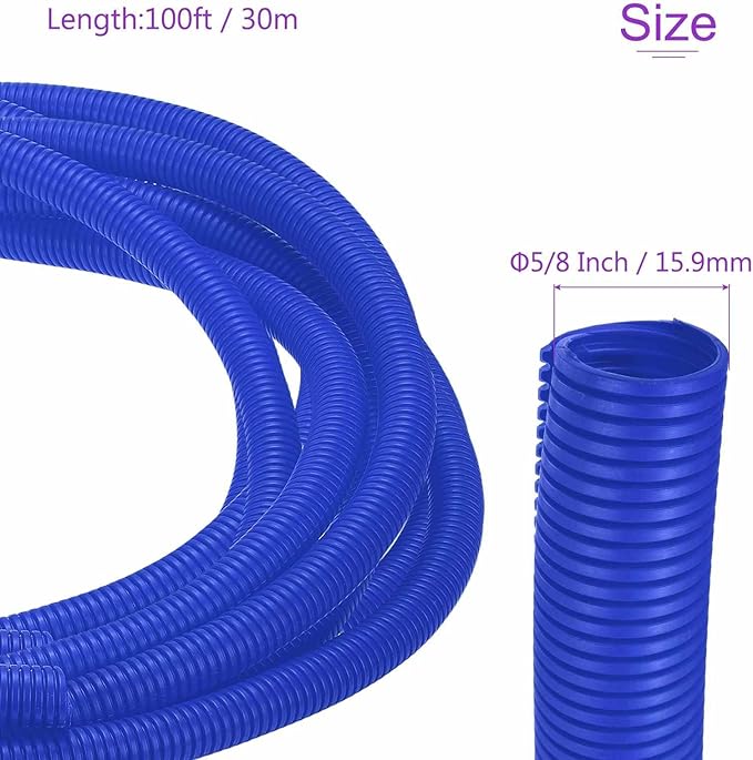 DMiotech 100ft Wire Loom Split Tubing 5/8 Inch(15.9mm) ID, Cord Protectors from Pet Flexible Conduit Cable Management for Office Home Garden, Blue