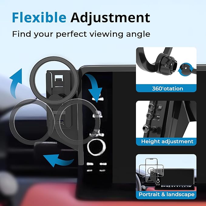 Car Phone Holder for 2023 2024 2025 Honda Pilot Accessories(LX/EX-L/TrailSport/Touring/Elite/Black Edition),360° Rotation, Compatible with MagSafe(for 9/7-inch Screen only)