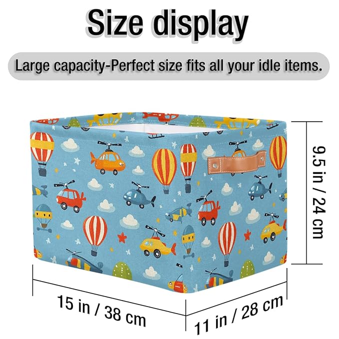 Cars Helicopters Storage Baskets for Organizing, Fabric Collapsible Storage Bins Box Cartoon Decorative Toy Organizer Baskets for Closet Shelves Gift Basket 2Pcs