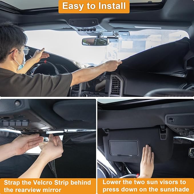 PIMCAR Windshield Sun Shade for Dodge Ram 1500 2009-2018 | Premium 310T Reflective Polyester UV/Heat Shield | Custom Fit Sunshade to Block Rays & Cool Interior