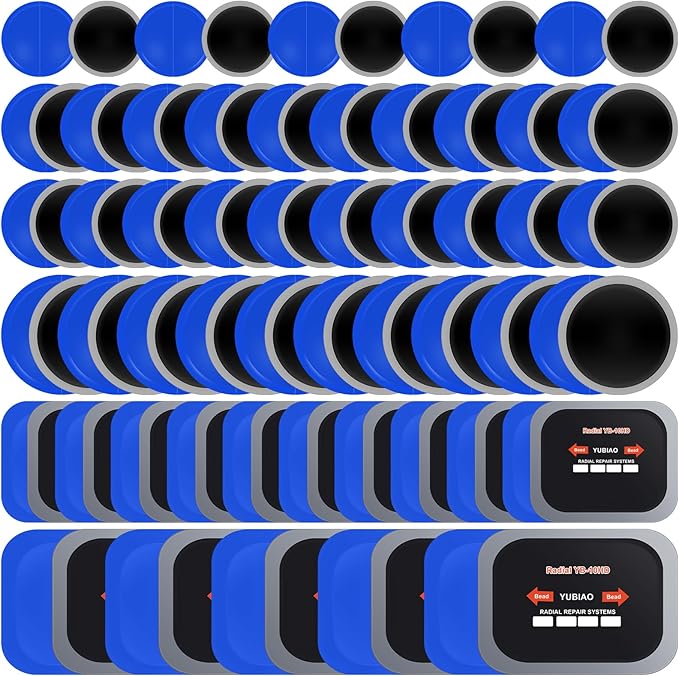 Tallew 100 Pcs Tire Patches 5 Sizes Rubber Radial Tire Repair Patch Plug Kit Heavy Duty Emergency Repair Tool for Puncture Car Truck Bus Tractor Vehicle Motorcycle 32, 42, 58, 65x80, 85x120 mm