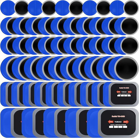 Tallew 100 Pcs Tire Patches 5 Sizes Rubber Radial Tire Repair Patch Plug Kit Heavy Duty Emergency Repair Tool for Puncture Car Truck Bus Tractor Vehicle Motorcycle 32, 42, 58, 65x80, 85x120 mm