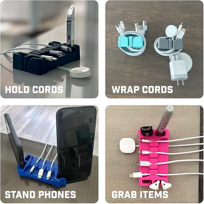 CordBrick DeskBrick Silicone + Steel-Weighted Cord Holder for Desk. Weighted Cord Organizer & Cable Management for Desktop. Useful Phone Accessory & Cable Holder for Office, Home. No Adhesive. Gray