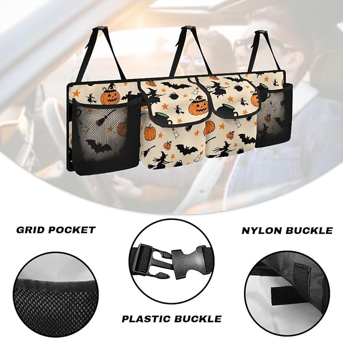 Hanging Trunk Organizer Cartoon Halloween Car Back Seat Storage with 4 Large Pockets Foldable Automotive Interior Accessories for Sedans MPV SUV Jeep Trucks Van