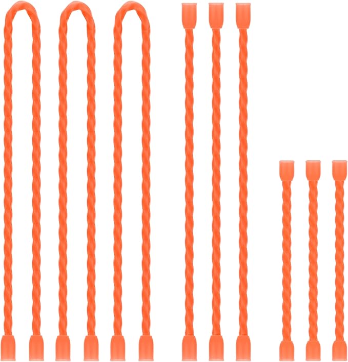 TRIPLE DEER 9Pcs 3-12 Inch Silicone Cable Ties Colorful Reusable Steel-Core Silicone Twist Gear Tie Straps for Bundling and Organizing, Bendable Holder Strap for Indoor and Out All Purpose, Orange