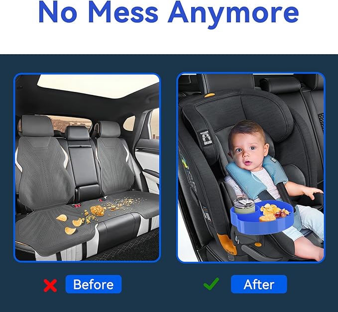 [2 Packs] Kids Car Seat Tray, Travel Tray with Cup Holder for Toddler Baby, Kids Car Seat Food Snack Organizer for Road Trip, Stroller snack, travel must haves - Blue