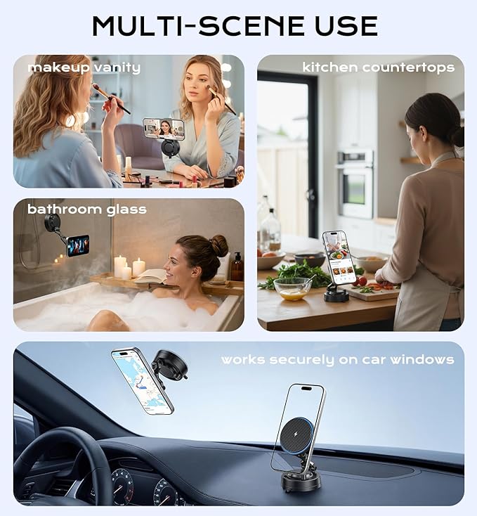 OANDYS for MagSafe Car Mount Charger, 15W Fast Wireless Charging Magnetic Car Phone Holder, 360°Rotatable & Foldable Metal Stand, Strong N52 Magnet for iPhone 17–12 Series & Mag Safe Case