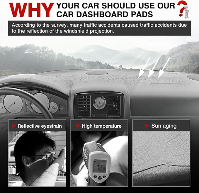Autorder Dashboard Cover Mat for Chrysler 300 300C 2005-2010 Accessories Dash Cover Upgrade Flannel Dash Mat Sunshade Glare UV Rays Protector