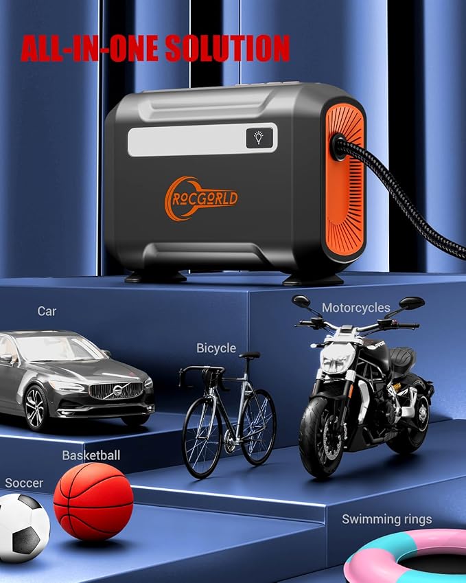 ROCGORLD R8 Tire Inflator Portable Air Compressor, DC 12V Air Compressor for Car with Large Dual Digital Screen, 3X Faster Inflation Air Pump for Car Tires, Bike, Ball, Motor - Car Accessories
