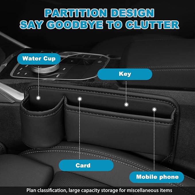 2 Pack Car Seat Gap Filler with Cup Holder,Car Leather Cup Holder Gap Bag Cars Front Seat Gap Filler with Cup Holder Black Seat Gap Storage Box