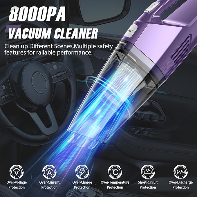 Bossdan Handheld Vacuum Cordless – Car Vac Portable with 8KPA & Multi Accessories & Low Noise, Lightweight Hand Held Vacuum Cordless Rechargeable for Car/Home/Dust/Pet Hair, Mine Portable Vacuum