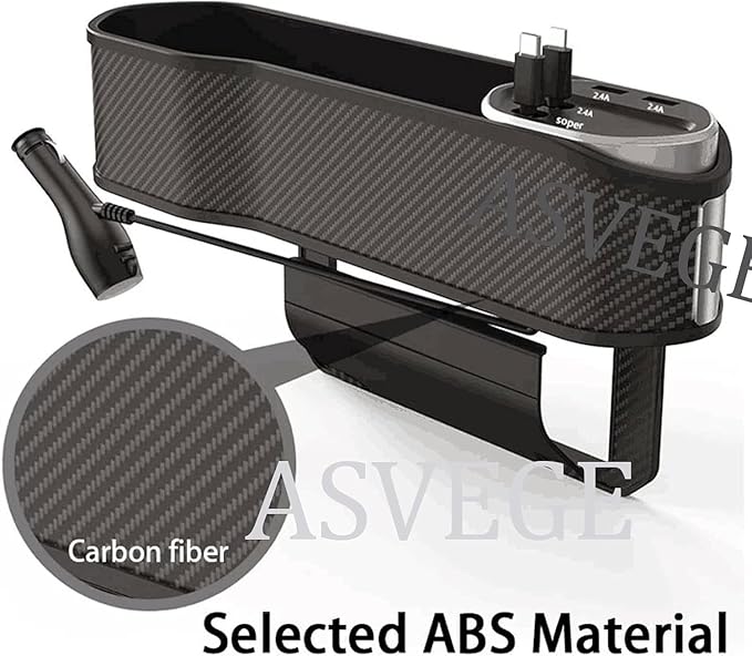 2 pcs Car Seat Gap Filler Organizer,Storage Box with Cup Holder Dual USB Ports,2 Charging Cables and Wireless Charger and Type-C & Quick Charge USB Ports for Cars, SUVs & Trucks