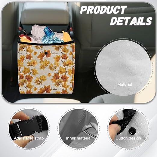 Fall Autumn Maple Leaf Print Car Trash Bag Hanging, Garbage Bag and Water Resistant Trash Can for Car, Leakproof Trash Can for SUV Truck Car Accessories