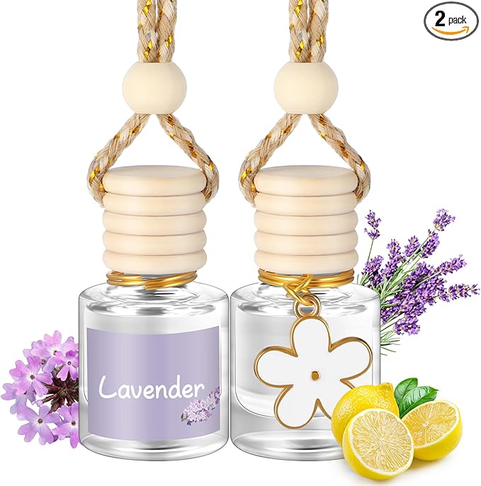 Siifert 2 Sets Hanging Car Air Freshener and Essential Oil Diffuser, Car Air Freshener Daisy Essential Oil Diffuser Long Lasting Automobile Aromatherapy(White,Lavender)