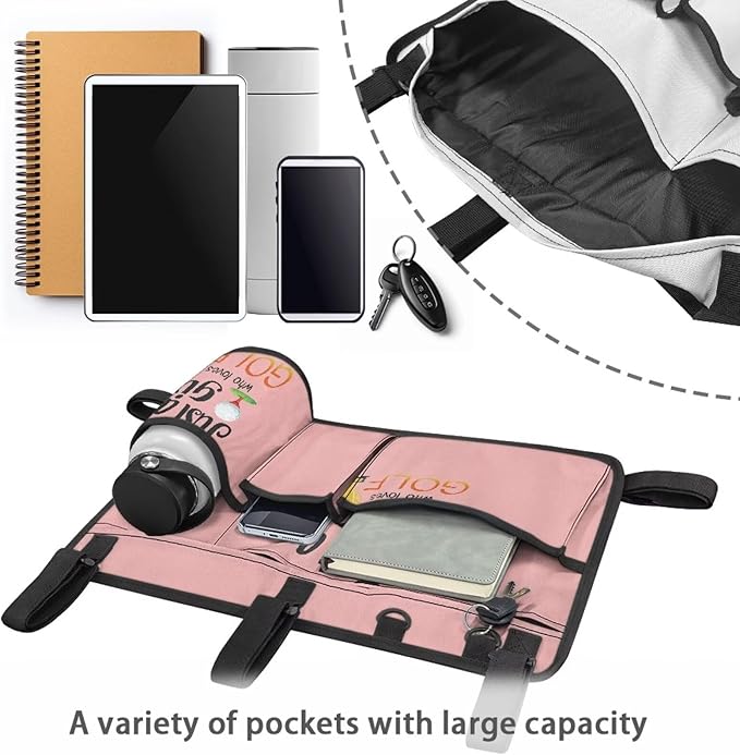 Golf Cart Storage Bag Non-Slip Golf Cart Rear Seat Organizer with 4 Pocket for Ezgo Yamaha Club Car and Other 2-Seat Golfs Carts