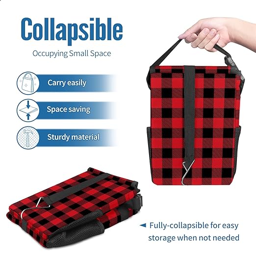 Red and Black Buffalo PlaidCar Trash Can with Lid Collapsible Reusable Waterproof Car Garage Bag,Automotive Garbage Can,Car Accessories Interior Car Organizer