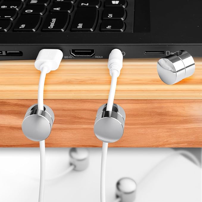 SmallCat 3 Sets Charger Holders for Cords, Adjustable Cable Anchor Holders, Adhesive Metal Cord Clips, Cable Management Wire Organizers for Desk, Office, Nightstand - White, Silver, Red Bronze
