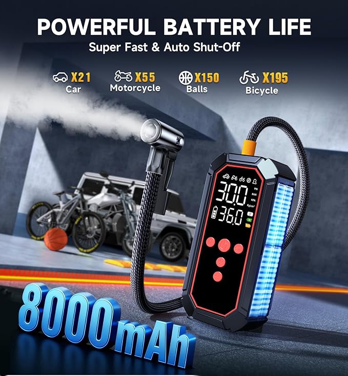 Jump Starter with Air Compressor 4000A Peak, Car Battery Jump Starter Portable (All Gas/10L Diesel),160PSI 12V Automobile Jump Box Pack Chargers with Jumper Cables 4-Mode LED Lights