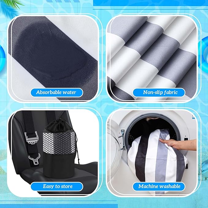 Hahafelt 2 Pack Car Seat Towel Covers with Storage Bag 63 x 32 Inch Athletic Running Towel Seat Sweat Washable Non Slip Cover Gift for Car Outdoor Sport Activities (Black Vertical Stripes)