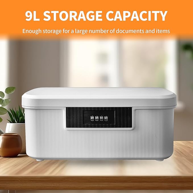 Lockable Storage Container Bin, 2.3 Gallon Capacity Organizer Box with Combination Lock, Heavy Duty Plastic Trunk, Usable As Item Organizer Or Office File Storage(White)