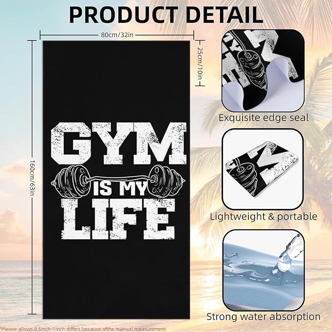 1 Pack Car Towel Seat Covers with Storage Bag, Multifunctional Towel for Gym Outdoor Sport, Picnic, Beach, Pet Dog Travel,Non-Slip Washable Car Seat Protector (Gym is Life)