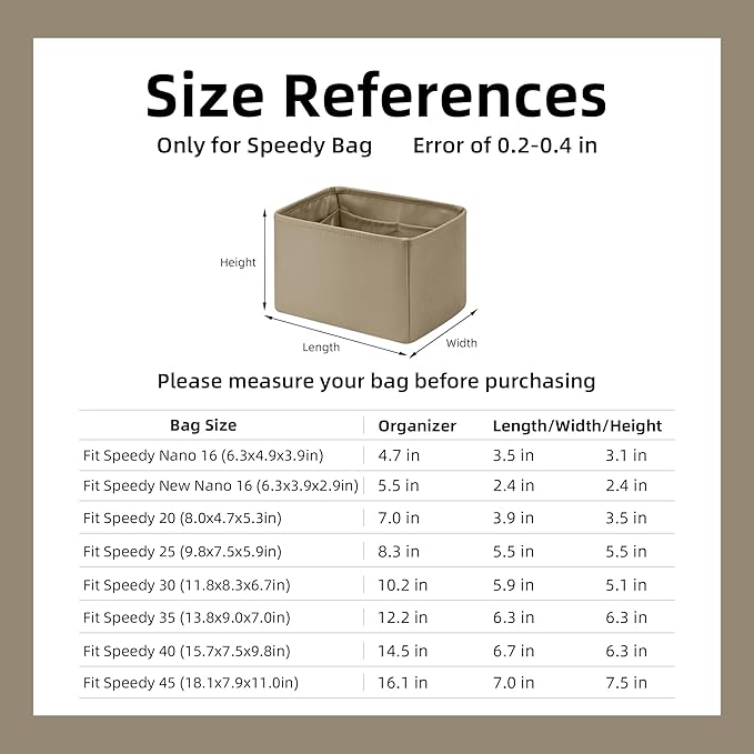 DGAZ Silk Purse Organizer Insert Fits LV Speedy 16/20/25/30/35/45 bags，Silky Smooth Bag Organizer，Luxury Handbag & Tote Shaper（Etoupe grey，SP25）
