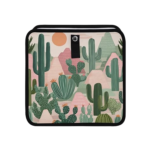 Car Trash Can Organizer Bin with Adjustable Strap for Back Front Seat Console Waterproof Leakproof Collapsible Portable 8.66 Inch Boho Cacti Mountains and Sun