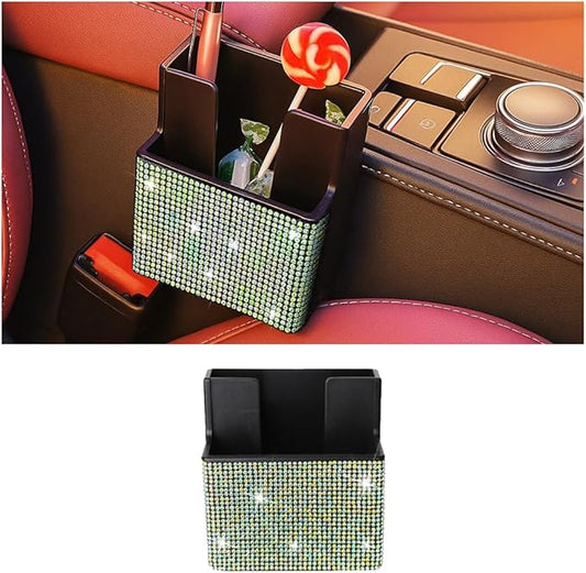 Bling Car Seat Side Organizer, Crystal Rhinestone Vehicle Storage Bag Holder for Pen Phone Document, Diamond Sparkling Automotive Organization Box Accessories, Universal Fit (Multicolor)