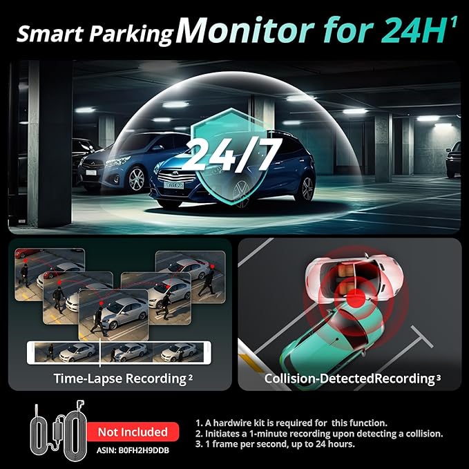 BOTSLAB 4K Dash Cam Front and Rear, STARVIS 2 Sensor, Voice Control, 64GB Card Included, 5GHz WiFi Dashcam Front and Rear Camera, Built in GPS, WDR Night Vision, 170°Wide Angle, 24H Parking Mode
