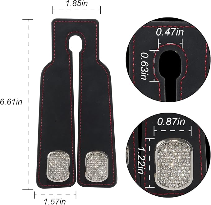 Purse and Bag Hook for Car, Zinc Alloy Seat Headrest Hooks, Upgraded Leather Cute Car Seat Back Purses Hanger and Bags Holder (Black Diamond, 2Pack)