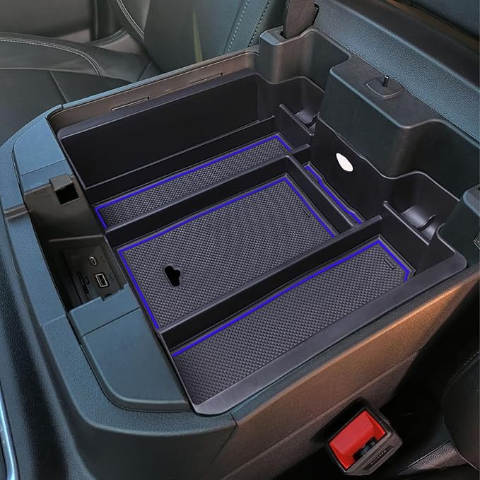 Zxiaochun Full Size Center Console Armrest Box Organizer Tray for 2019-2022 Chevy Silverado/GMC Sierra 1500 and 2020-2023 Silverado/Sierra 2500/3500 HD (Full Console w/Bucket Seats ONLY) Blue Trim