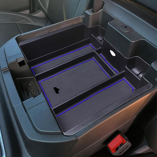 Zxiaochun Full Size Center Console Armrest Box Organizer Tray for 2019-2022 Chevy Silverado/GMC Sierra 1500 and 2020-2023 Silverado/Sierra 2500/3500 HD (Full Console w/Bucket Seats ONLY) Blue Trim