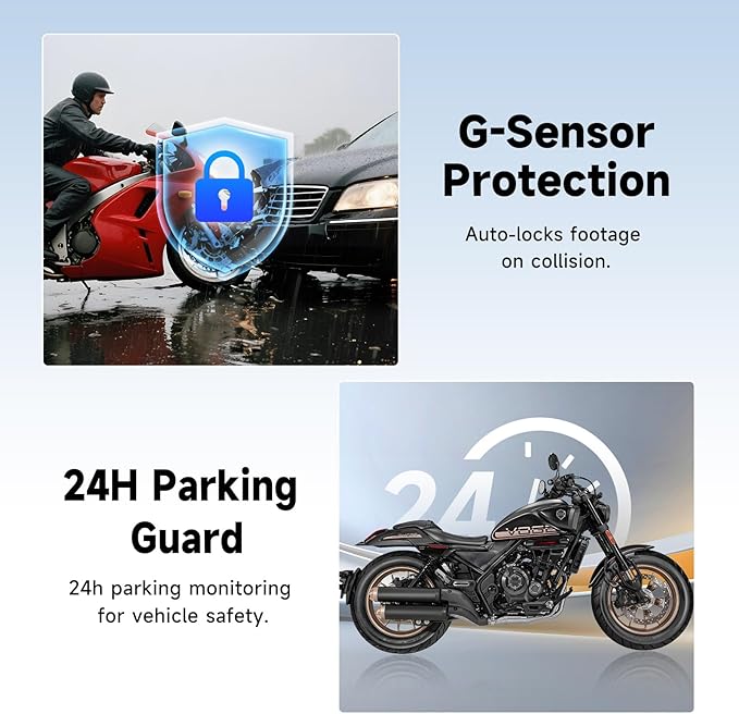 Motorcycle Dash Cam, 2K Ultra HD Front Dash Camera for Motorcycle, IP67 Waterproof, Loop Recording 24H Parking Monitor Wide Angle Night Vision with App Control, Max Support 128 GB