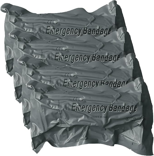 Israeli Emergency Bandage, 6" 4Pack Compression Bandage, Trauma Wound Dressing, Sterile Vacuum Sealed Packaging for Bleeding Control, Medical Trauma Kit, Combat Tactical First Aid IFAK Supplies