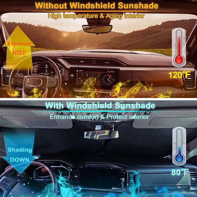 Windshield Sun Shade for 2022-2026 Refreshed Chevy Silverado 1500/GMC Sierra 1500, 2024-2026 Silverado/Sierra 2500HD 3500HD Front Windshiled Sun Visor UV Protection Foldable Sunshade