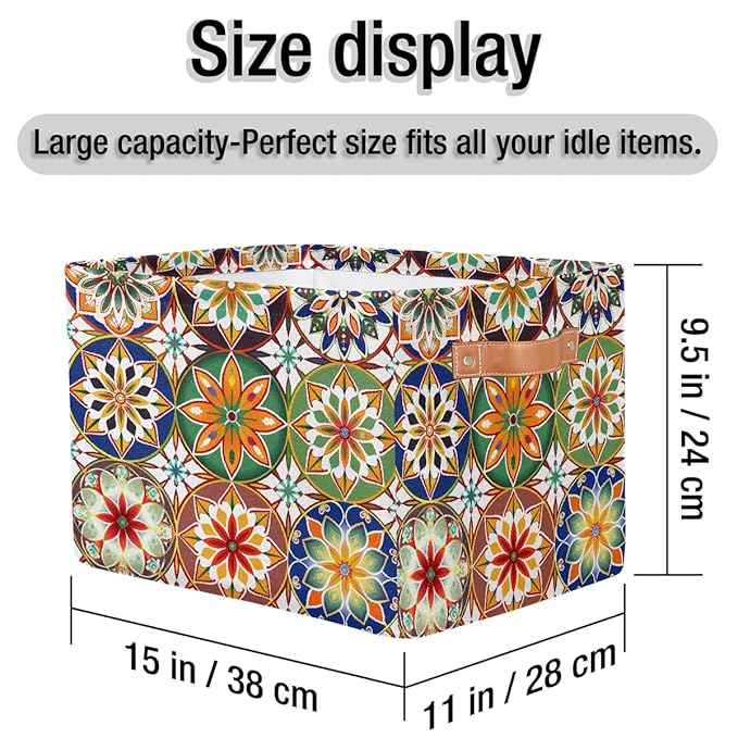Mandala Flowers Storage Baskets for Organizing, Fabric Collapsible Storage Bins Box Ethnic Boho Decorative Toy Organizer Baskets for Closet Shelves Gift Basket 1 Pc